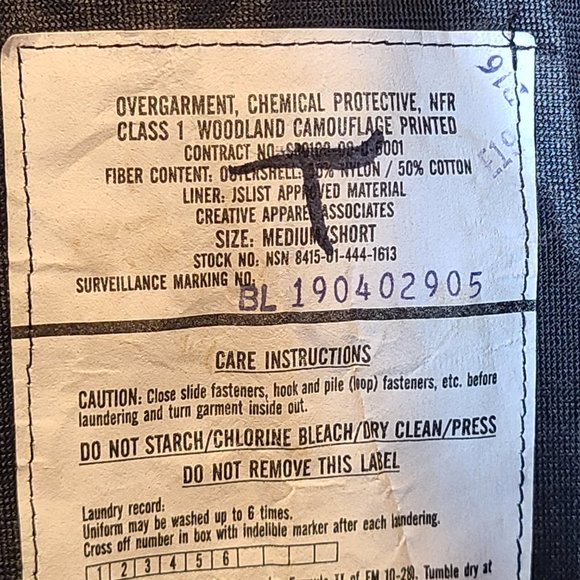 Military Overall Pant Woodland Camo Cargo Chemical Protective NFR Mens Medium - Picture 12 of 14